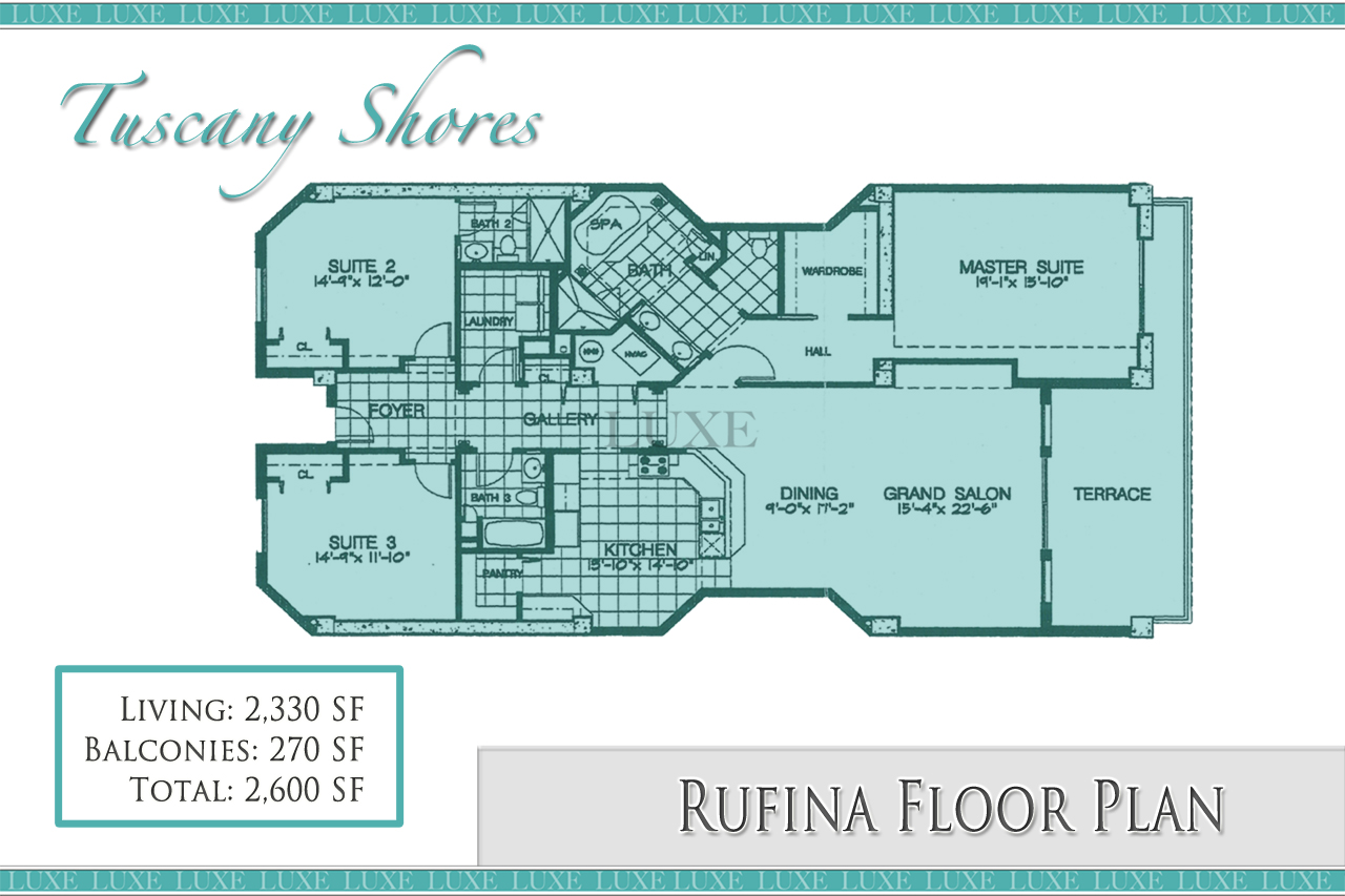 Tuscany Shores/Rufina Floor Plan Units 02 - Tuscany Shores Condos - 2901 S Atlantic Ave Daytona Beach Shores - The LUXE Group 386.299.4043